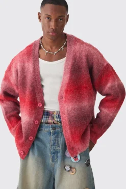 Oversized Boxy Ombre Knitted Cardigan | BoohooMAN UK
