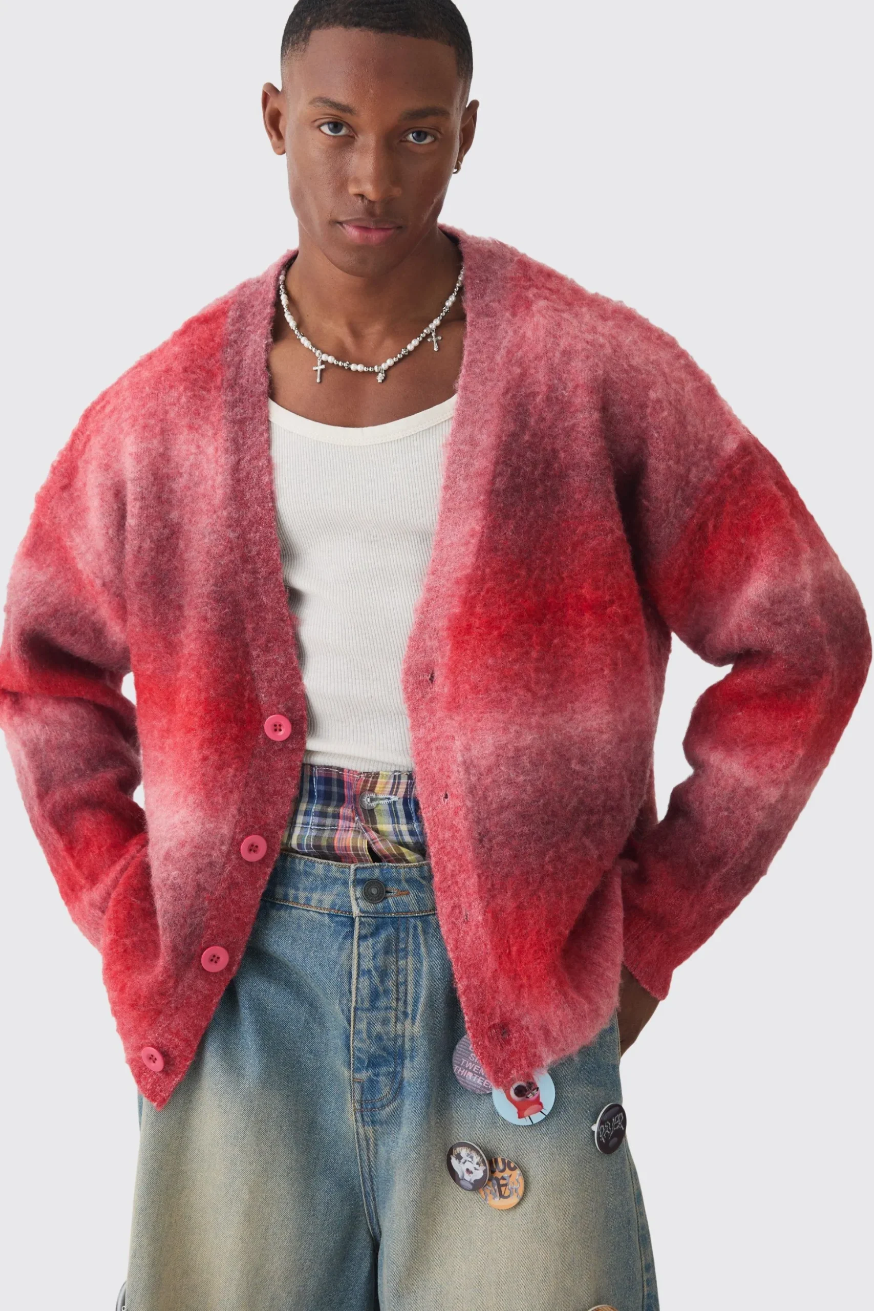 Oversized Boxy Ombre Knitted Cardigan | BoohooMAN UK