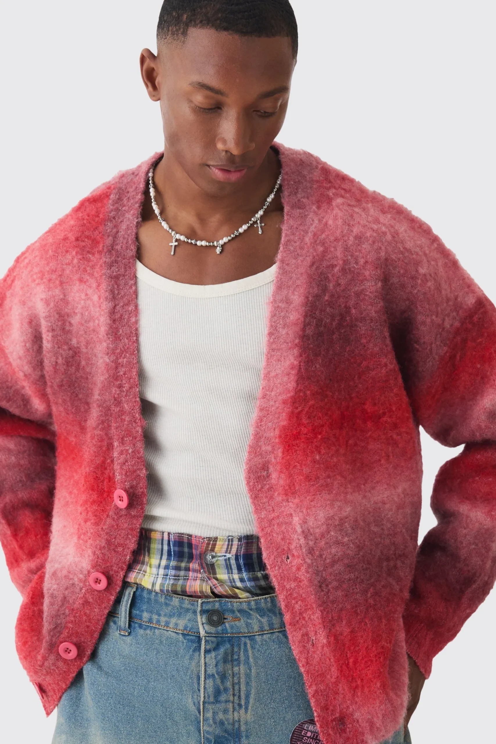 Oversized Boxy Ombre Knitted Cardigan | BoohooMAN UK