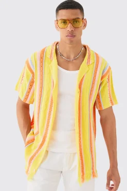 Oversized Boxy Open Stitch 3D Knit Shirt In Yellow | BoohooMAN UK
