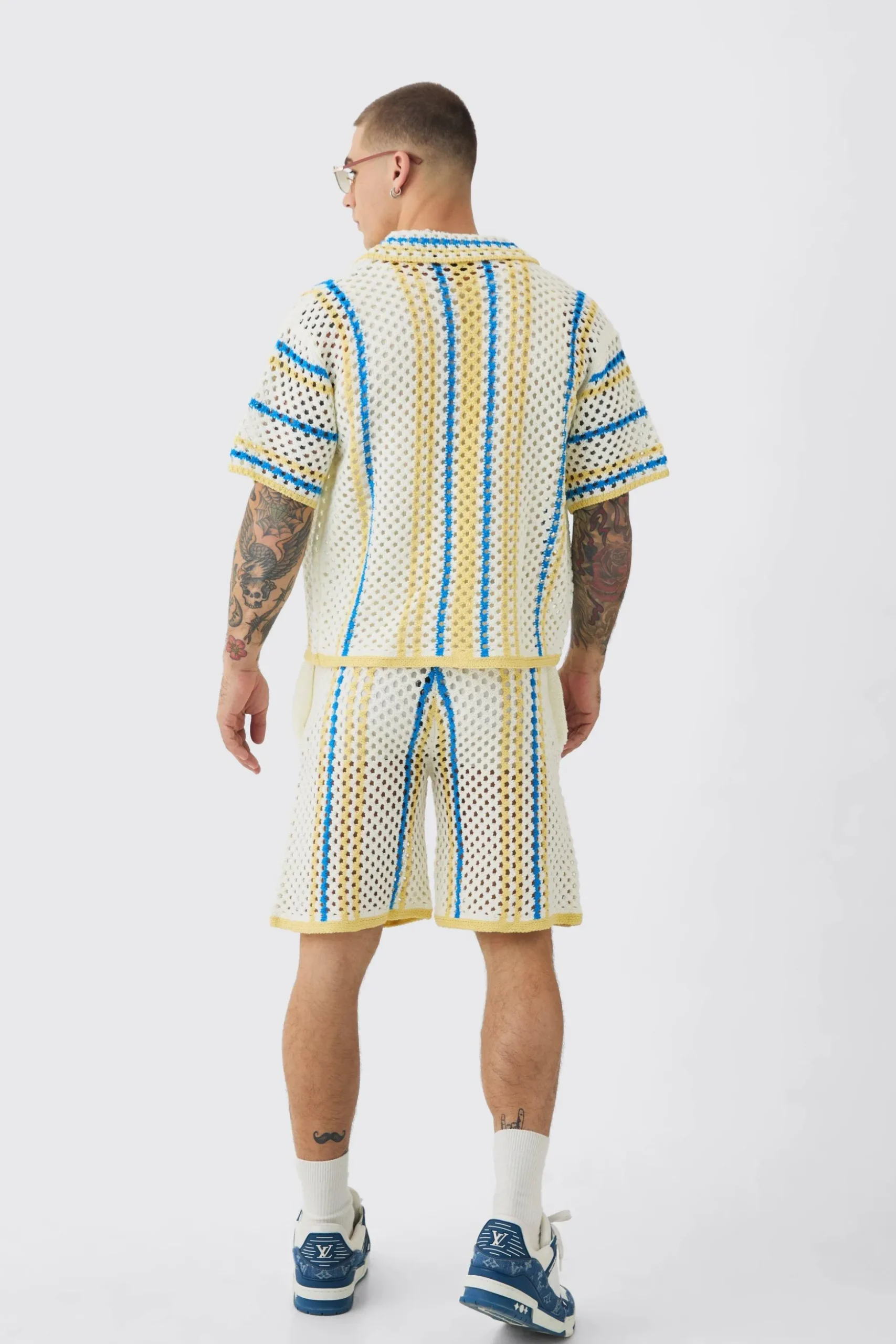 Oversized Boxy Open Stitch Stripe Short Set | BoohooMAN UK