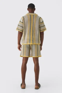 Oversized Boxy Open Stitch Stripe Shirt Short Set With Drawcords | BoohooMAN UK