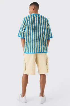 Oversized Boxy Open Stitch Stripe Knit T-shirt | BoohooMAN UK