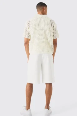 Oversized Boxy Open Stitch Placement Stripe Knit Shirt | BoohooMAN UK