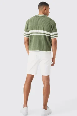 Oversized Boxy Open Stitch Colour Block Knit Shirt | BoohooMAN UK