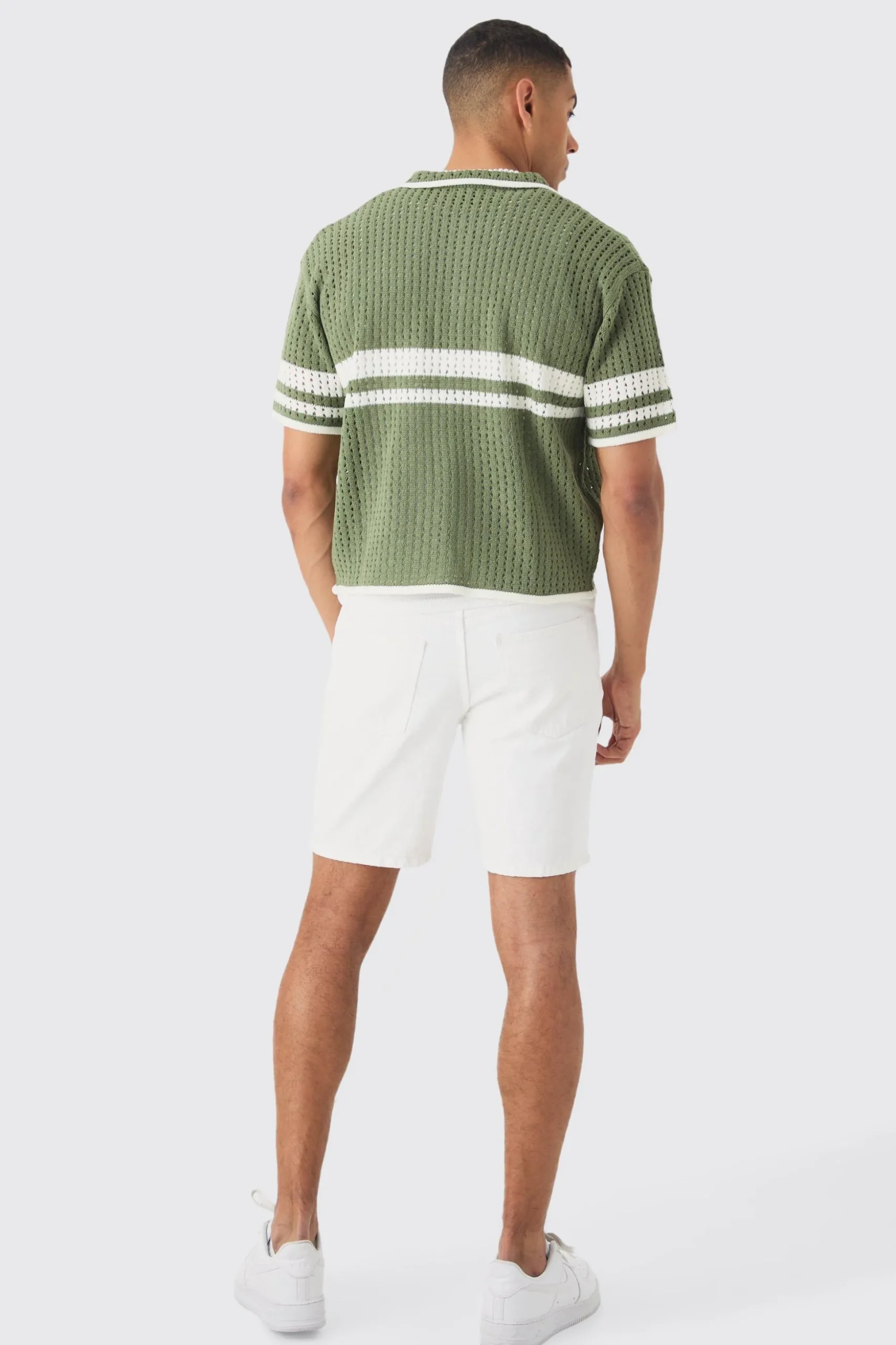 Oversized Boxy Open Stitch Colour Block Knit Shirt | BoohooMAN UK