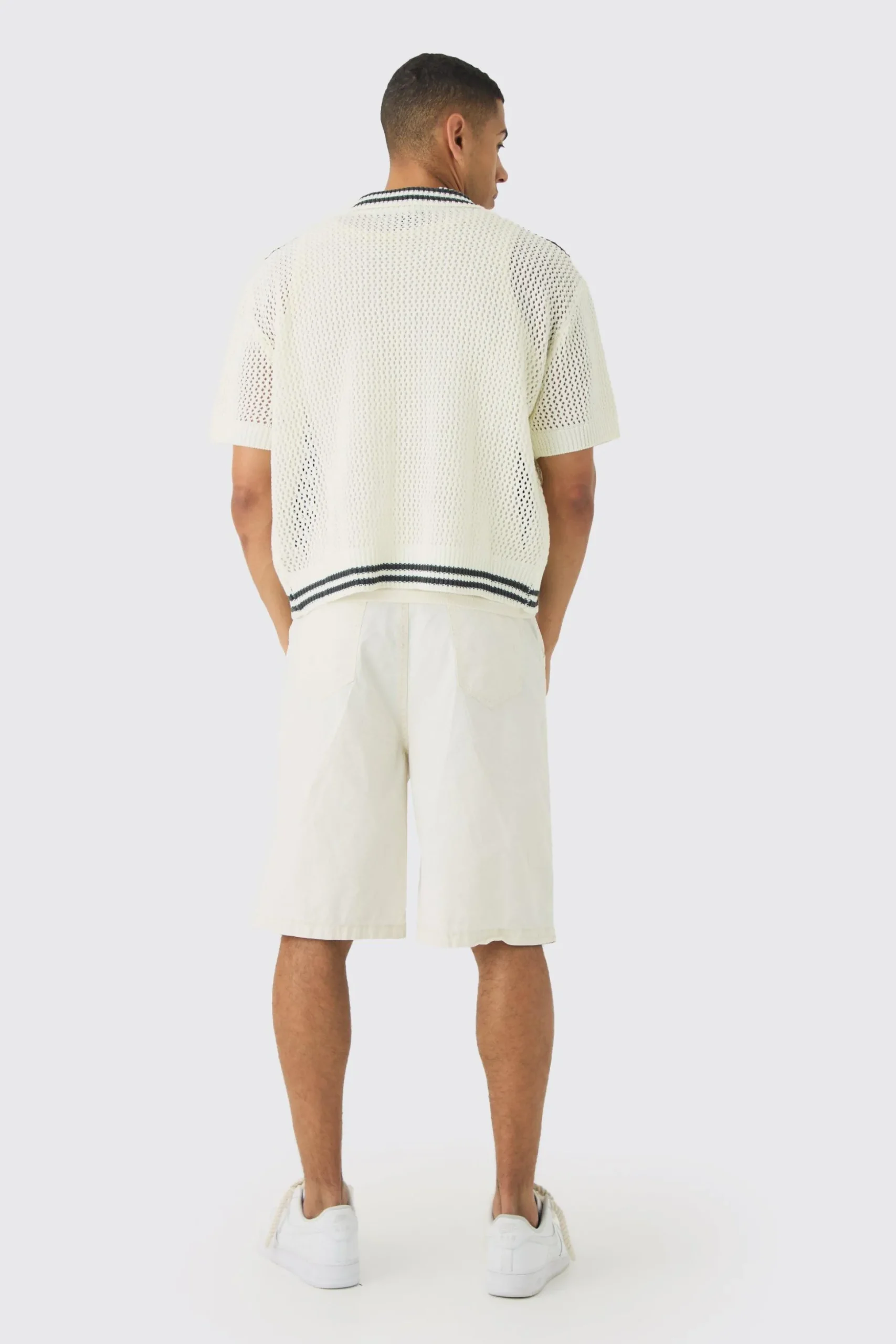 Oversized Boxy Open Stitch Zip Through Knitted Shirt | BoohooMAN UK