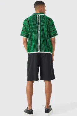 Oversized Boxy Open Stitch Stripe Knit Shirt | BoohooMAN UK