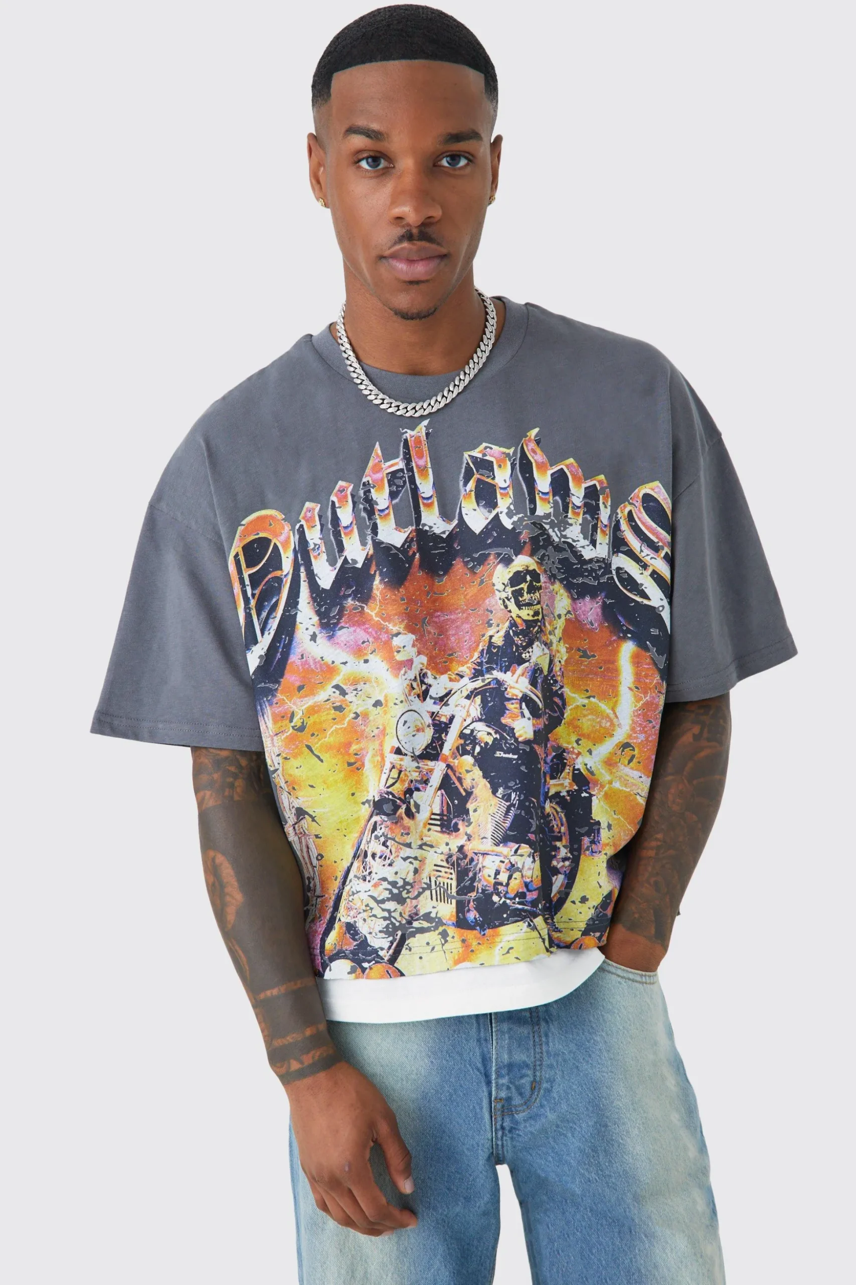 Oversized Boxy Outlaws Faux Layer T-shirt | BoohooMAN UK