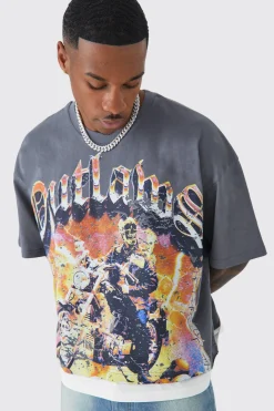 Oversized Boxy Outlaws Faux Layer T-shirt | BoohooMAN UK