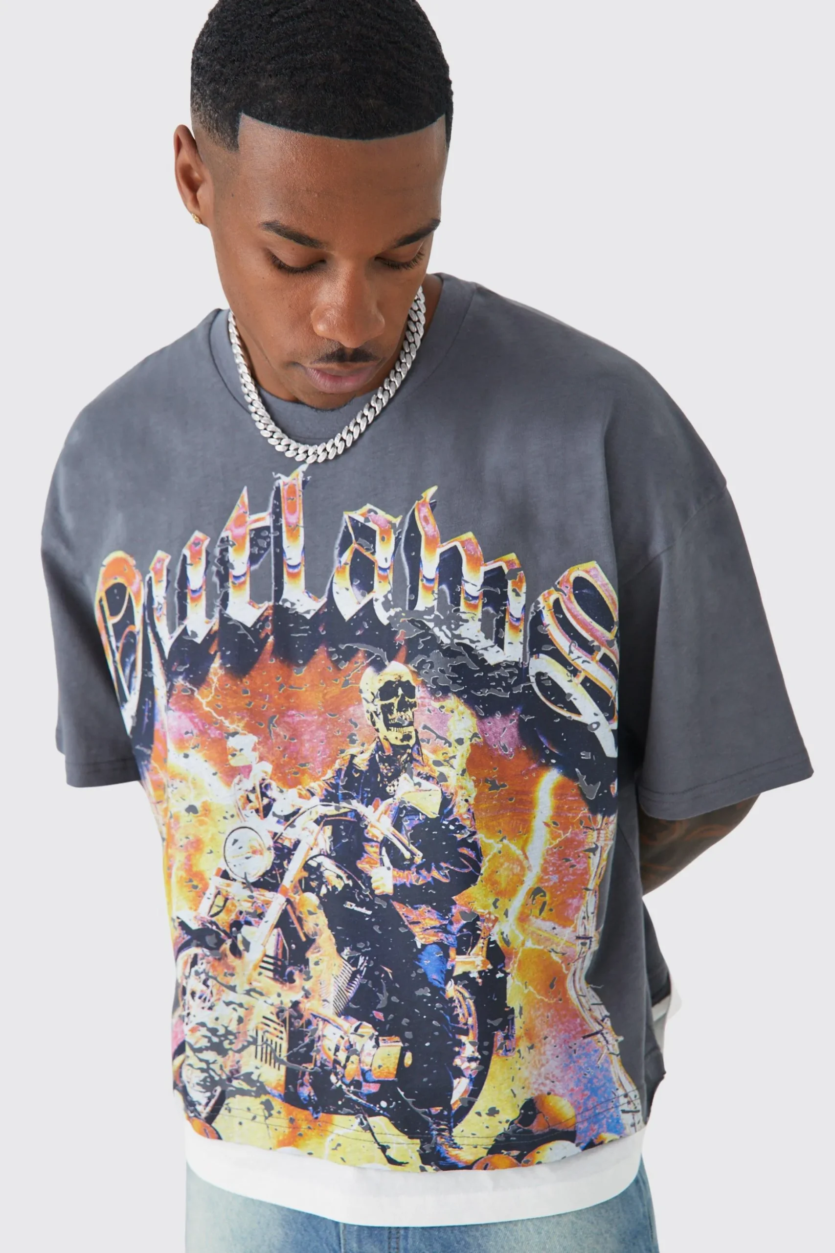 Oversized Boxy Outlaws Faux Layer T-shirt | BoohooMAN UK