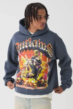 Oversized Boxy Outlaws Large Scale Graphic Hoodie | BoohooMAN UK