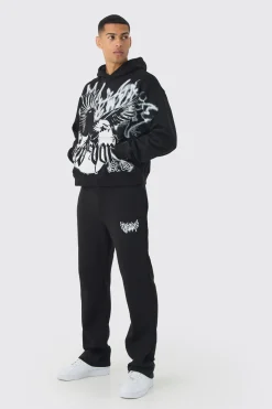 Oversized Boxy Over The Seams Eagle Graphic Tracksuit | BoohooMAN UK