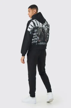 Oversized Boxy Over The Seams Gothic Back Graphic Tracksuit | BoohooMAN UK