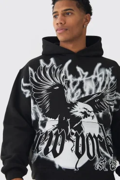 Oversized Boxy Over The Seams Eagle Graphic Hoodie | BoohooMAN UK