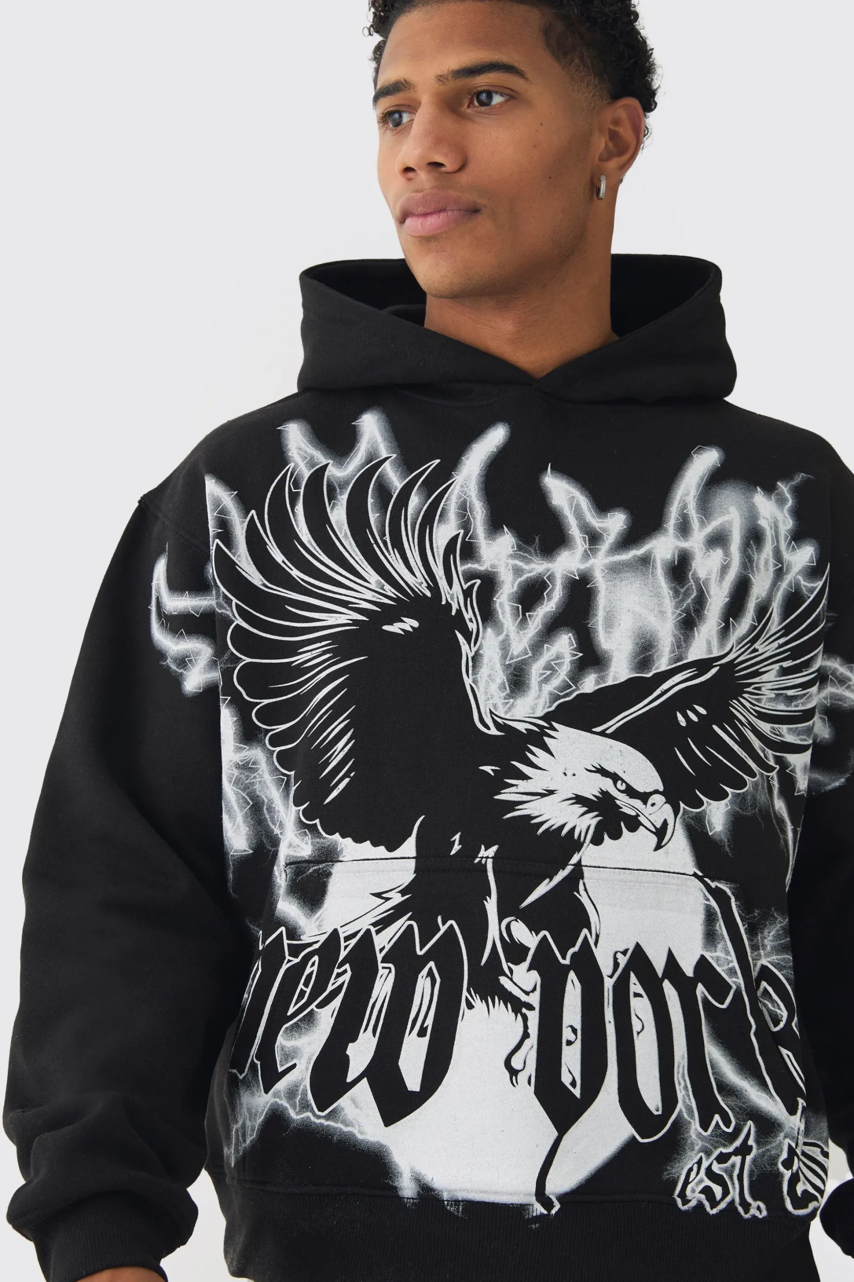 Oversized Boxy Over The Seams Eagle Graphic Hoodie | BoohooMAN UK