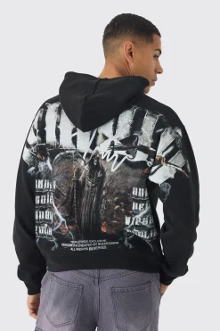 Oversized Boxy Over The Seams Gothic Back Graphic Hoodie | BoohooMAN UK