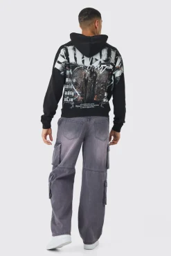Oversized Boxy Over The Seams Gothic Back Graphic Hoodie | BoohooMAN UK