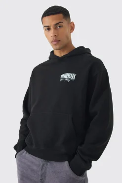 Oversized Boxy Over The Seams Gothic Back Graphic Hoodie | BoohooMAN UK