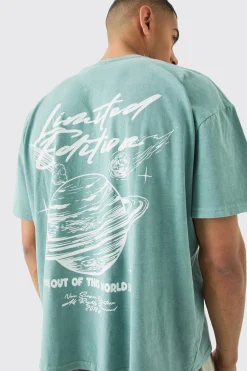 Oversized Boxy Overdye Space Graphic T-shirt | BoohooMAN UK