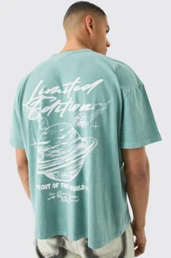 Oversized Boxy Overdye Space Graphic T-shirt | BoohooMAN UK