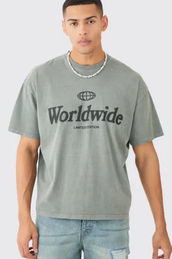 Oversized Boxy Overdye Worldwide T-shirt | BoohooMAN UK