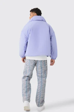 Oversized Boxy Padded Funnel Neck Coat In Lilac | BoohooMAN UK