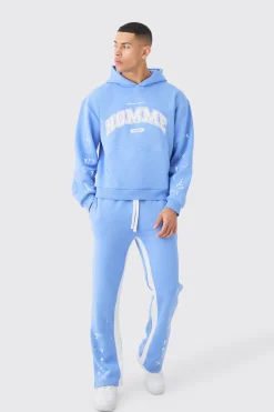 Oversized Boxy Paint Splatter Homme Gusset Tracksuit | BoohooMAN UK