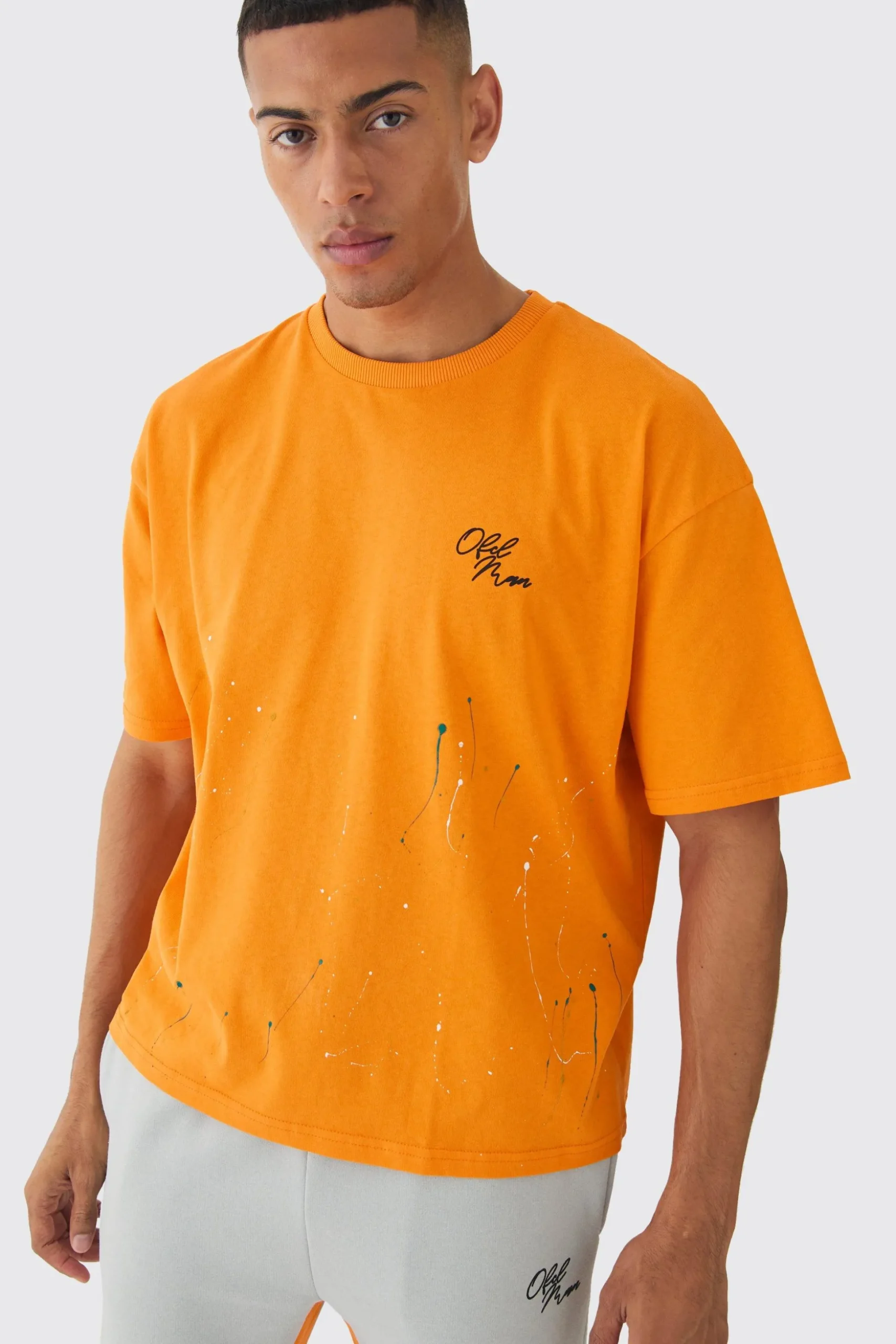Oversized Boxy Paint Splatter T-shirt | BoohooMAN UK