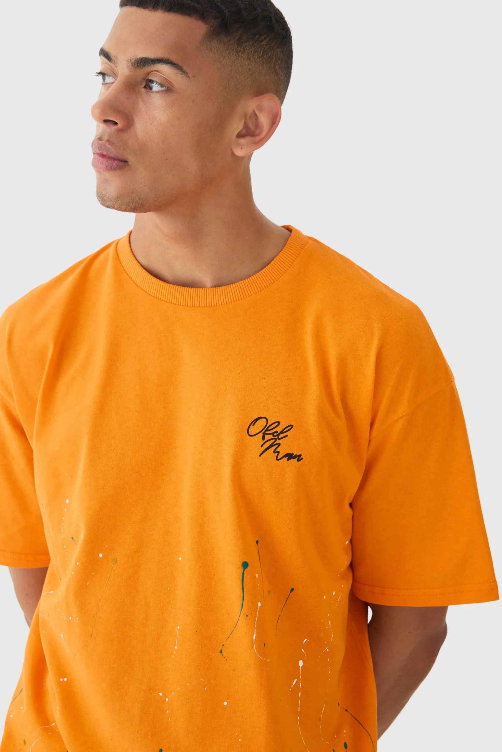 Oversized Boxy Paint Splatter T-shirt | BoohooMAN UK