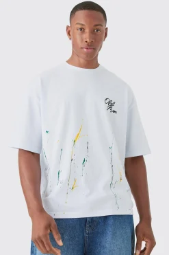 Oversized Boxy Paint Splatter T-shirt | BoohooMAN UK