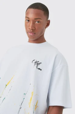 Oversized Boxy Paint Splatter T-shirt | BoohooMAN UK