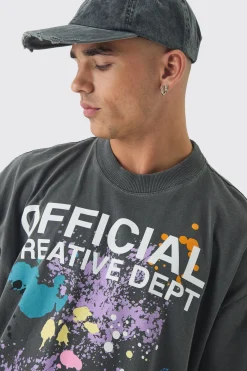 Oversized Boxy Paint Splatter Washed T-Shirt | BoohooMAN UK