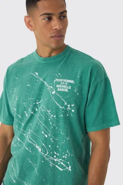 Oversized Boxy Paint Splatter Washed T-Shirt | BoohooMAN UK