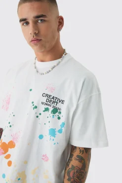 Oversized Boxy Paint Splatter Washed T-Shirt | BoohooMAN UK