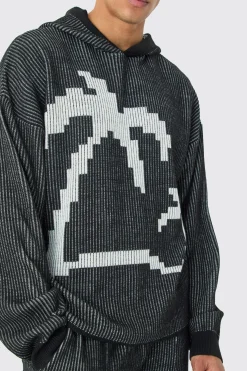 Oversized Boxy Palm Ribbed Knitted Hoodie | BoohooMAN UK