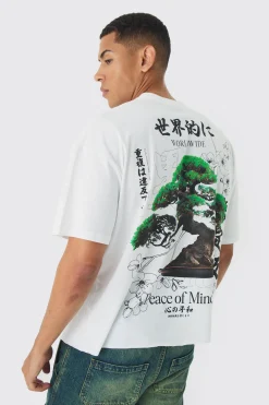 Oversized Boxy Peace Of Mind Back Printed T-Shirt | BoohooMAN UK