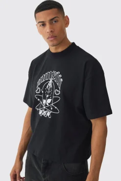 Oversized Boxy Peached Heavyweight Graphic T-shirt | BoohooMAN UK