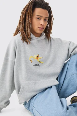 Oversized Boxy Plush Drop Shoulder Printed Hoodie | BoohooMAN UK