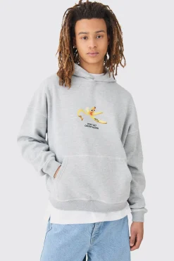Oversized Boxy Plush Drop Shoulder Printed Hoodie | BoohooMAN UK
