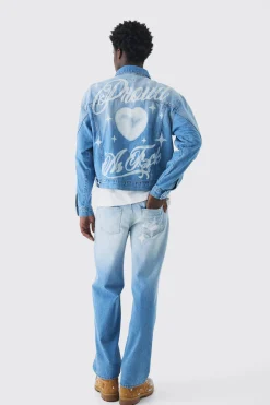 Oversized Boxy Pride Printed Denim Jacket | BoohooMAN UK
