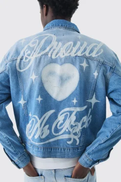 Oversized Boxy Pride Printed Denim Jacket | BoohooMAN UK