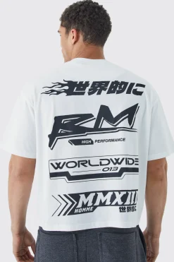 Oversized Boxy Print T-shirt With Rubber Badge | BoohooMAN UK