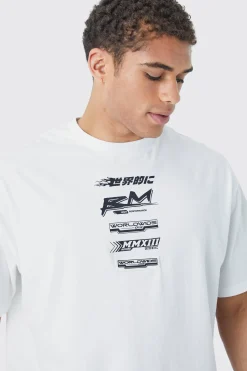 Oversized Boxy Print T-shirt With Rubber Badge | BoohooMAN UK