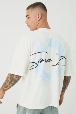Oversized Boxy Printed Embossed Worldwide Half Sleeve T-shirt | BoohooMAN UK