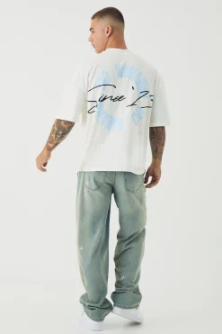 Oversized Boxy Printed Embossed Worldwide Half Sleeve T-shirt | BoohooMAN UK