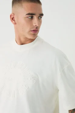 Oversized Boxy Printed Embossed Worldwide Half Sleeve T-shirt | BoohooMAN UK
