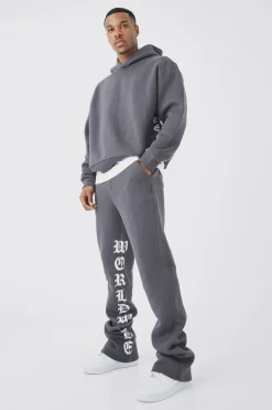 Oversized Boxy Printed Flared Tracksuit | BoohooMAN UK