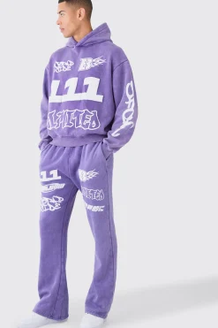 Oversized Boxy Puff Print Wash Hooded Tracksuit | BoohooMAN UK