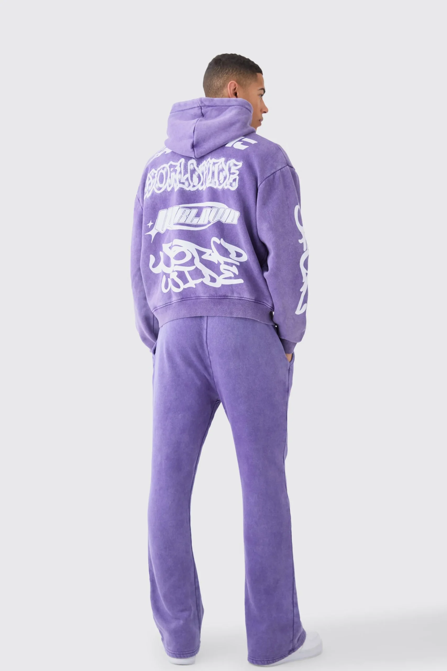 Oversized Boxy Puff Print Wash Hooded Tracksuit | BoohooMAN UK